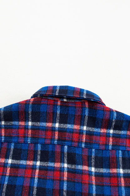 Navy plaid shacket with pockets