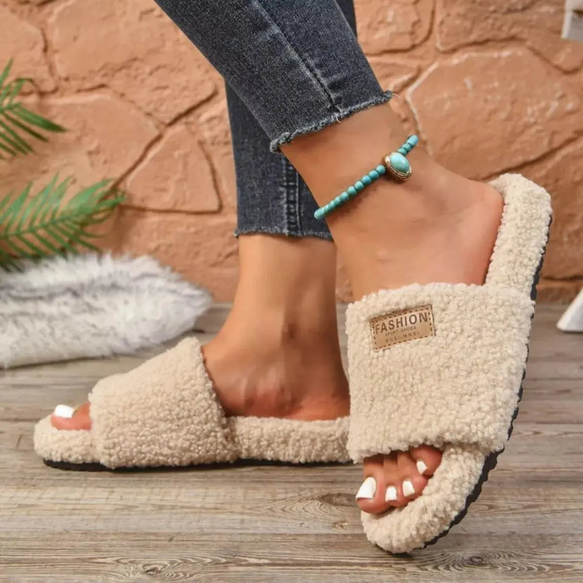 Fuzzy Open Toe Slippers Simply Love