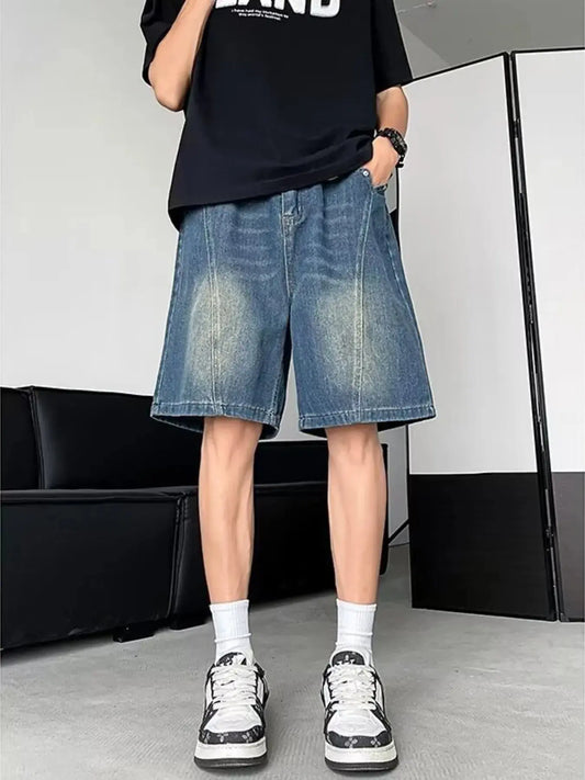 Men's Plus Size Vintage Wash Loose Fit Denim Shorts Simply Love