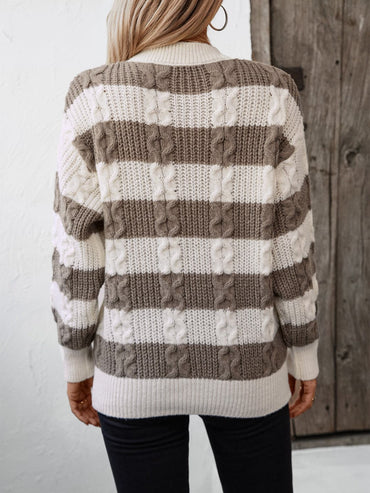 Classic striped long sleeve sweater with round neckline