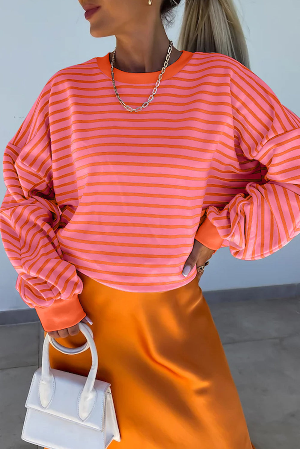 Cozy russet orange drop shoulder sweatshirt for effortless style