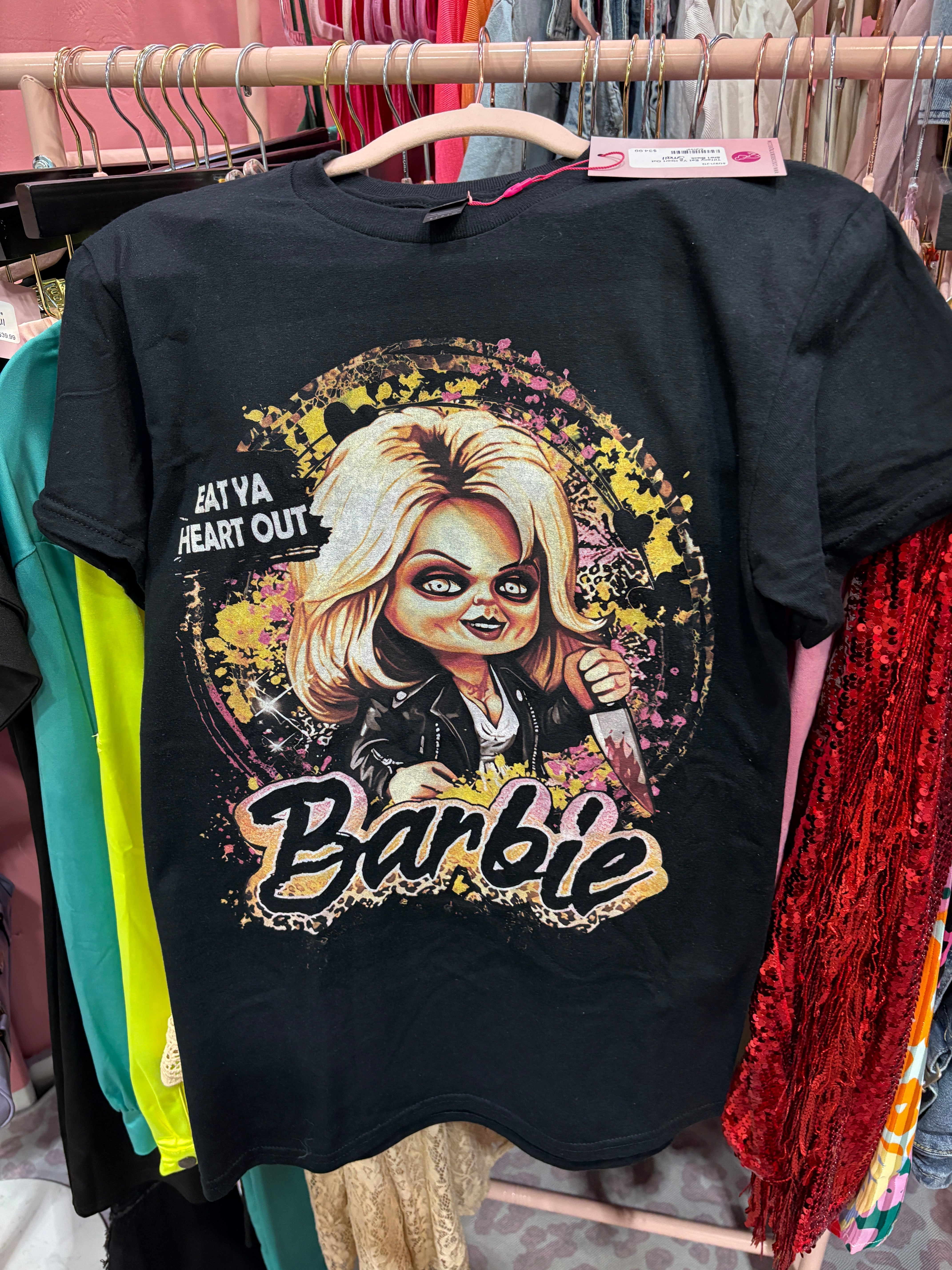 Tiffany “Eat Ya Heart Out Barbie” Tee – Halloween Horror Graphic Shirt Coco’s Tee Boutique