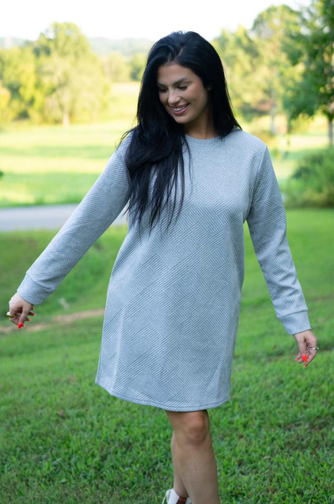 Quincy Textured Long Sleeve Mini Dress - Love Salve 