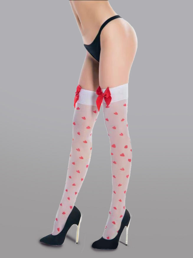 Cute Bow Polka Dot Thigh High Stockings With Lace Trim Hello.LA.Girl
