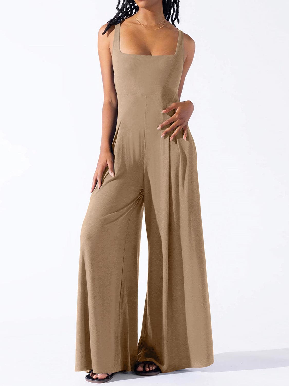 Square Neck Wide Strap Jumpsuit.