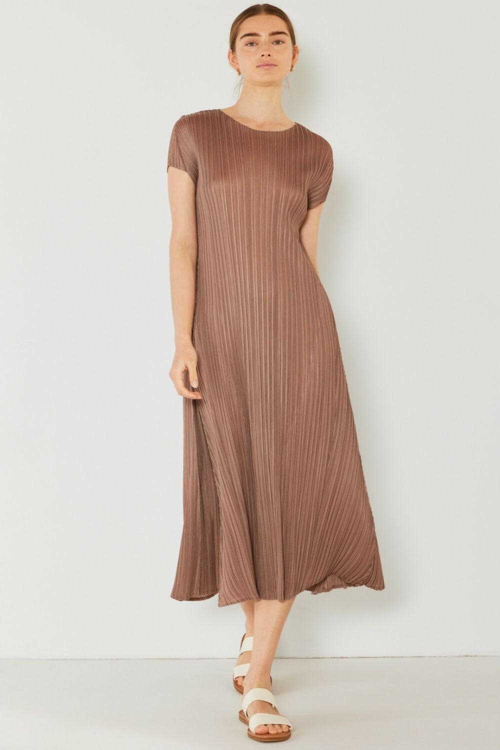 Marina West Swim Pleated Cap Sleeve A-Line Dress.