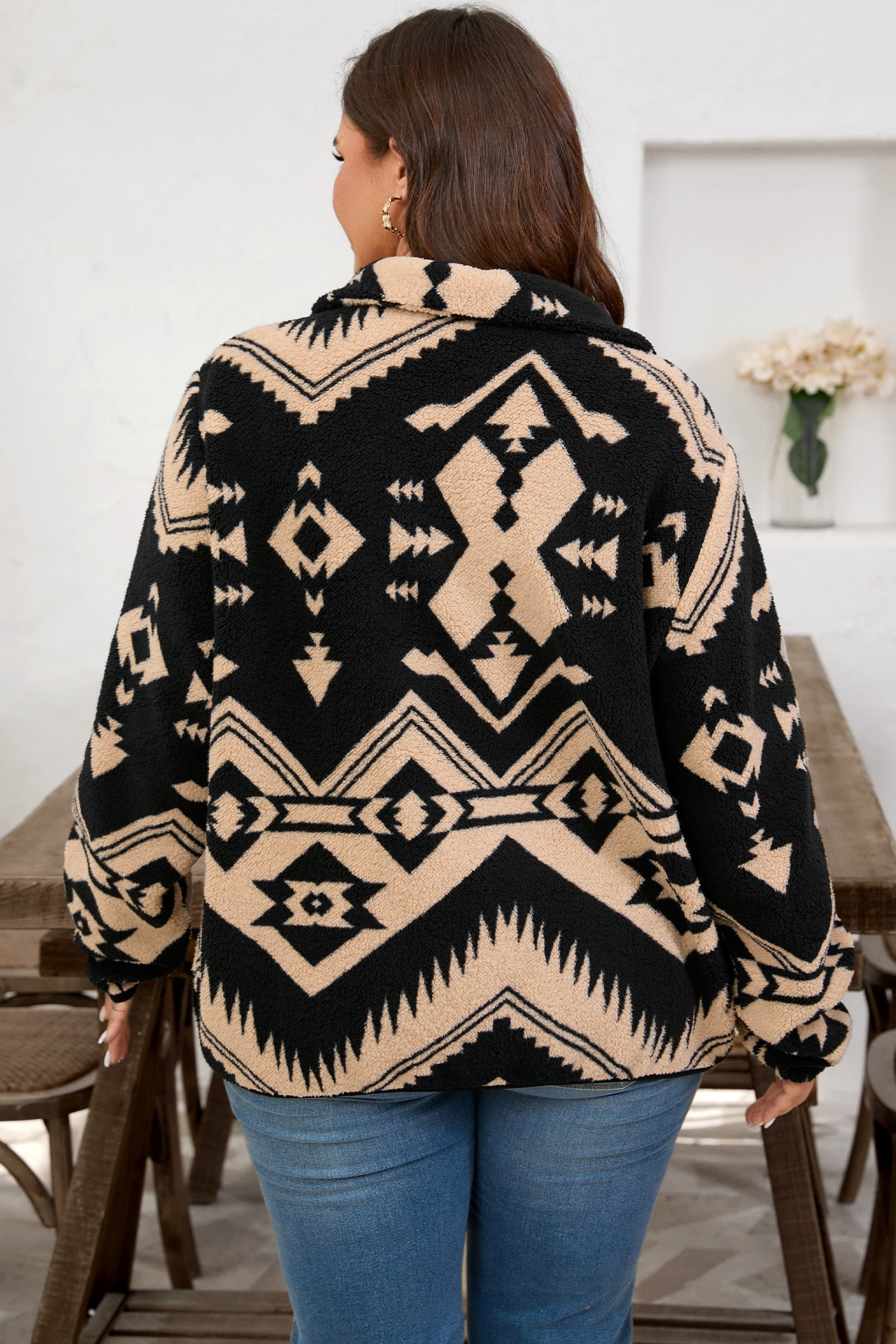 Dear-Lover Black Aztec Plush Sweatshirt Women's Daily Winter Top - Soft & Cozy Dear-Lover Dropshipping
