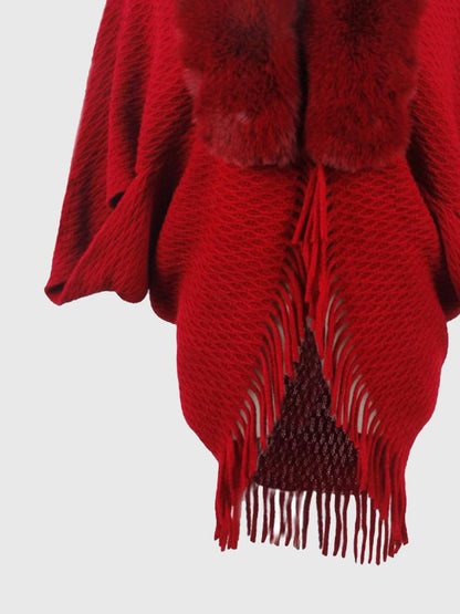 Open Front Fringe Hem Poncho.