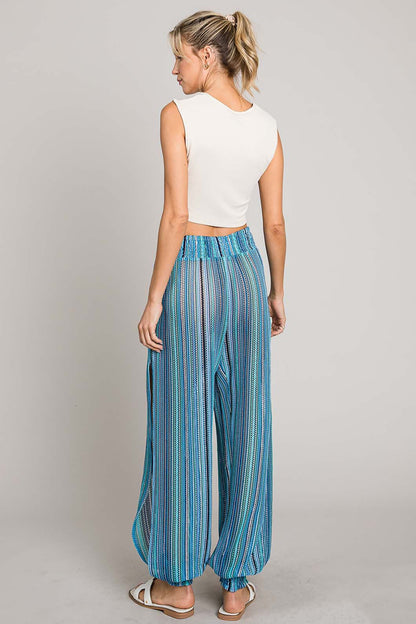 Cotton Bleu by Nu Label Striped Smocked Cover Up Pants.