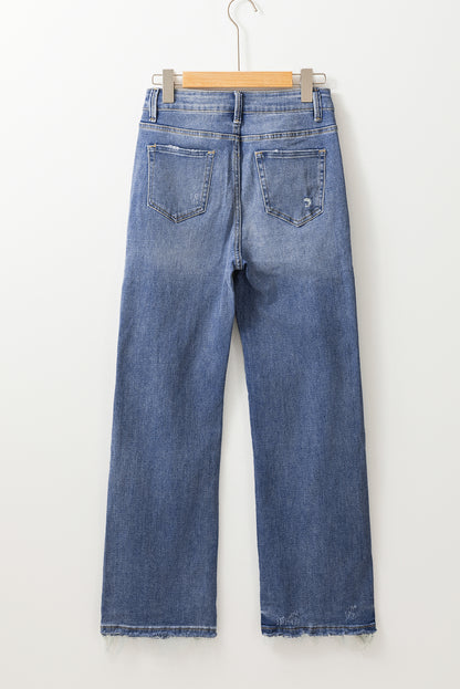 Chic Ashleigh blue high-waist straight leg jeans with raw hem detail