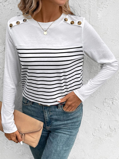 Chic striped tee with buttons