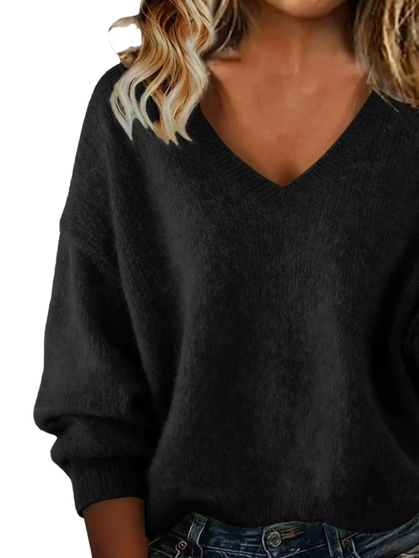 Full Size V-Neck Dropped Shoulder Sweater Plus Size Simply Love