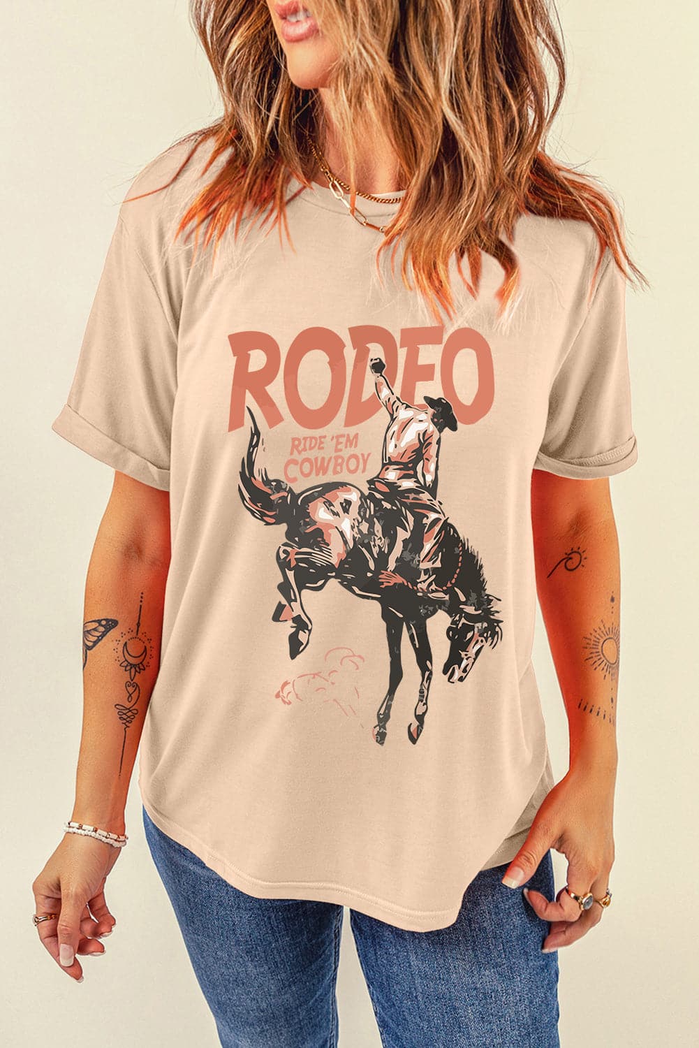 Cowboy Graphic Round Neck Short Sleeve T-Shirt.