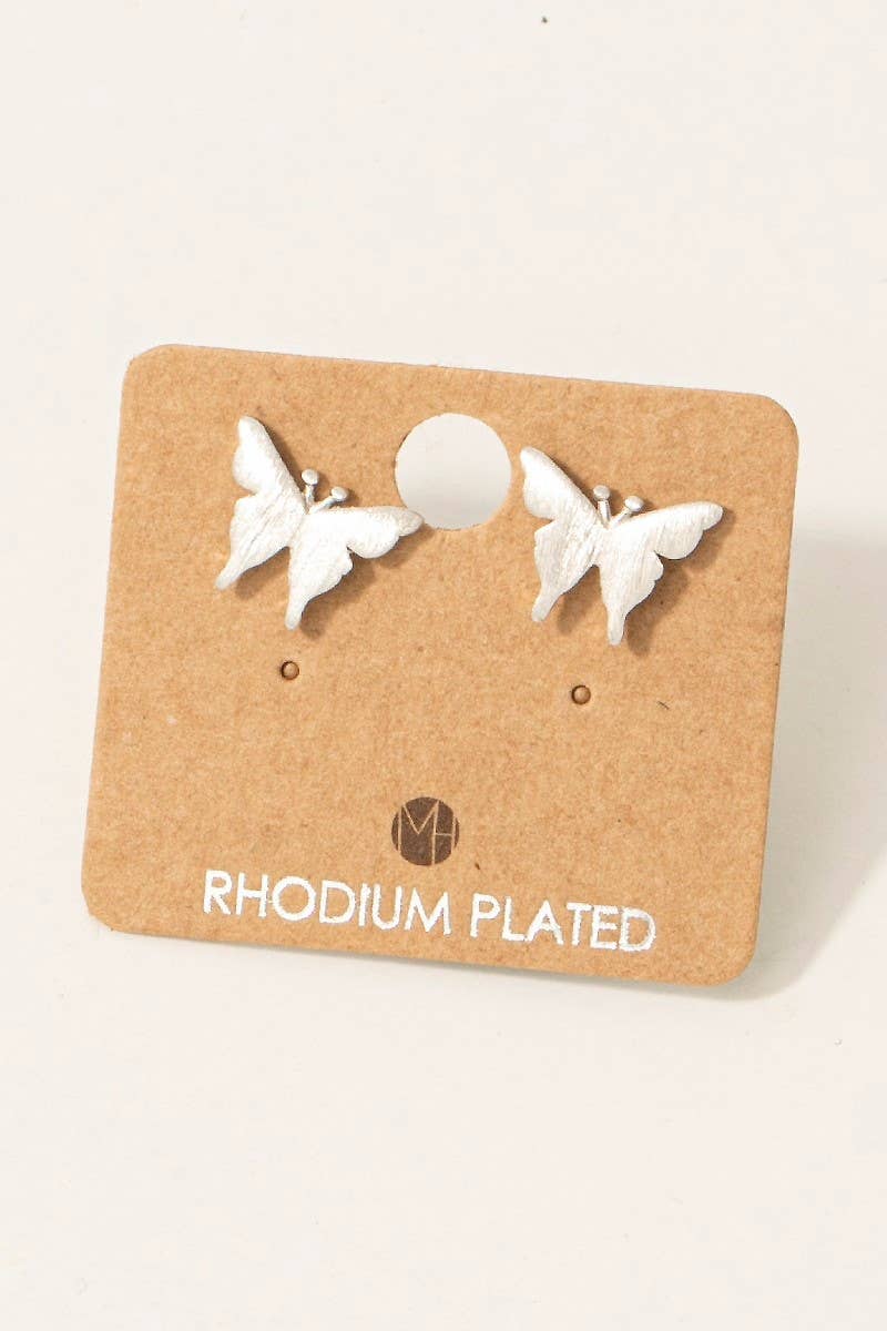 Elegant Rhodium-Plated Butterfly Stud Earrings Coco’s Tee Boutique