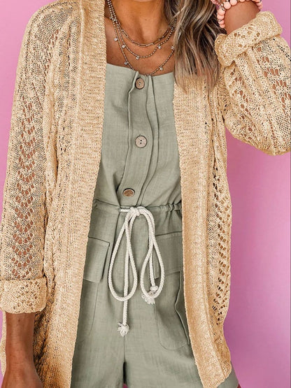 Openwork Open Front Long Sleeve Cardigan.