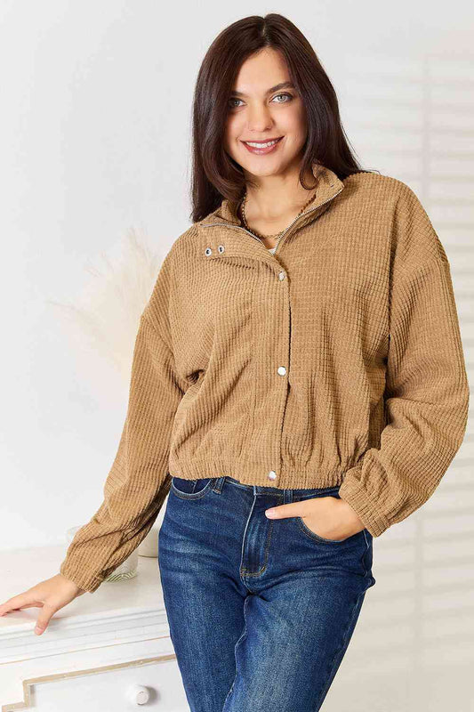 Double Take Long Sleeve Dropped Shoulder Jacket - Love Salve