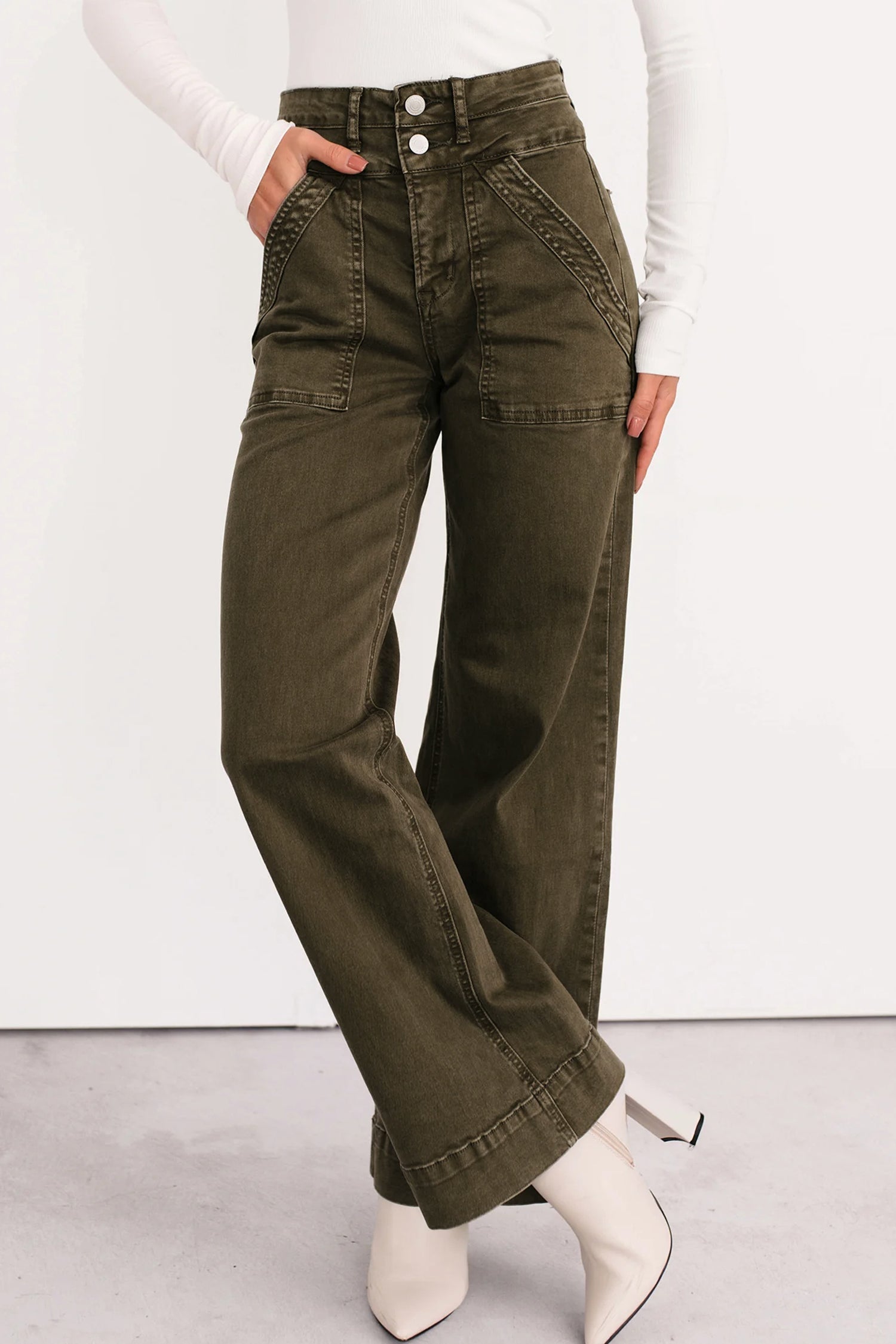 Jungle Green Double Waistband Loose Straight Jeans Dear-Lover Dropshipping