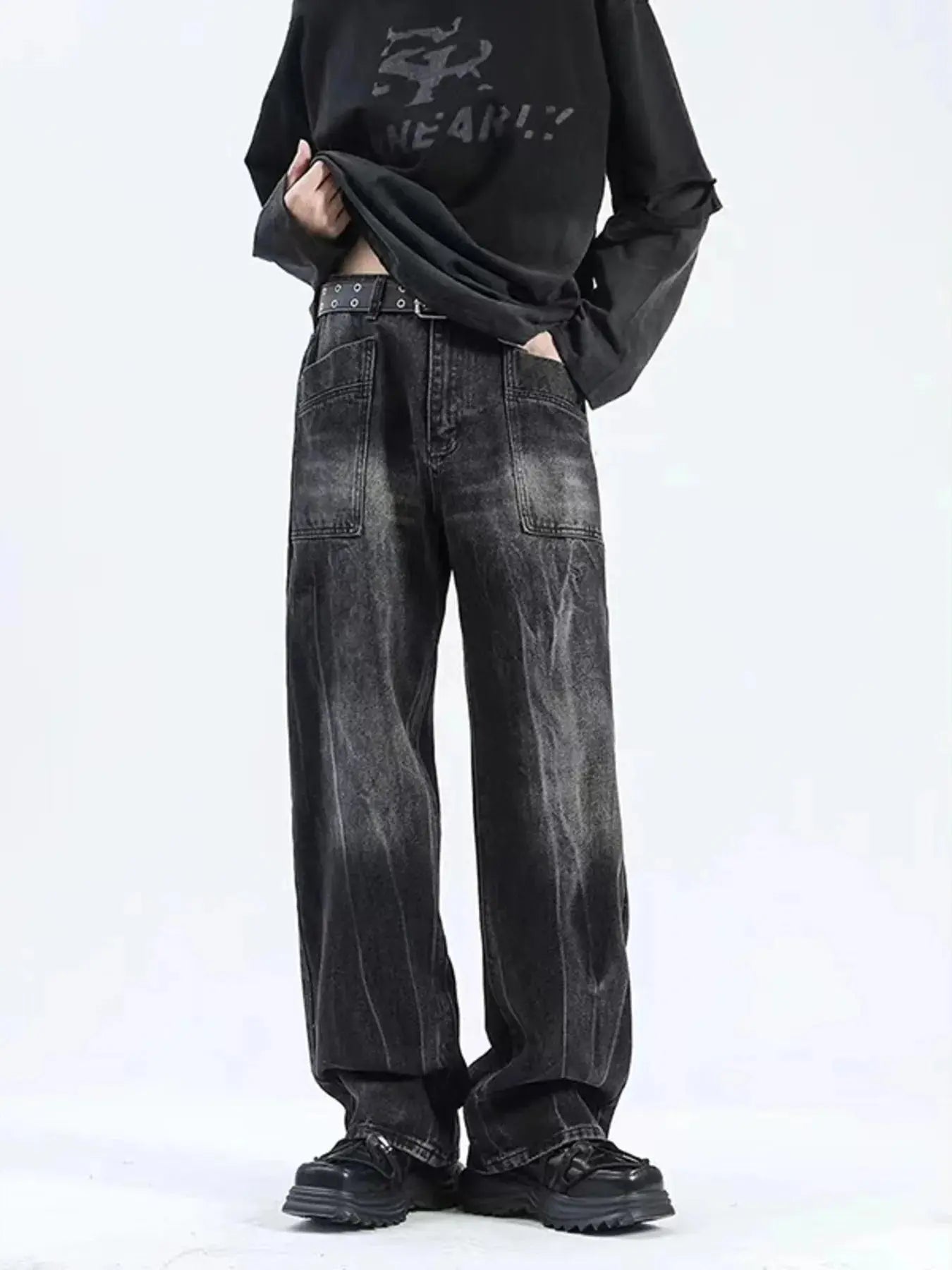 Men's Plus Size Wash Wide Leg Jeans Simply Love