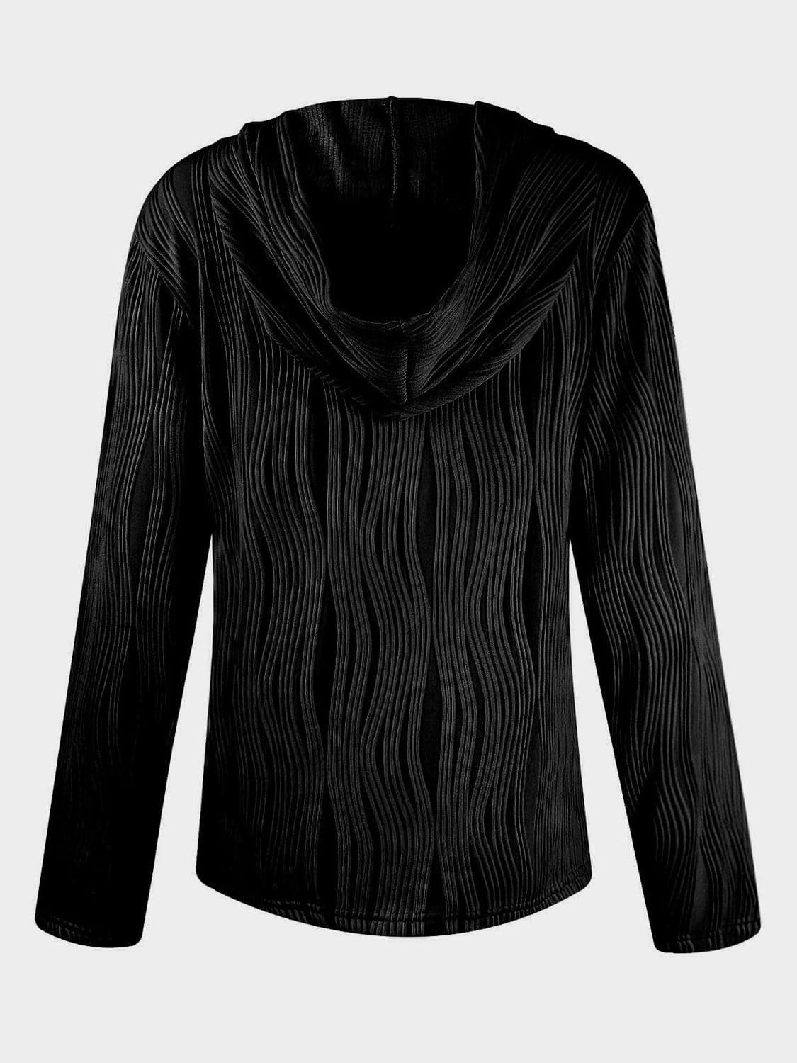 Chic textured long sleeve hoodie with buttoned sheer details