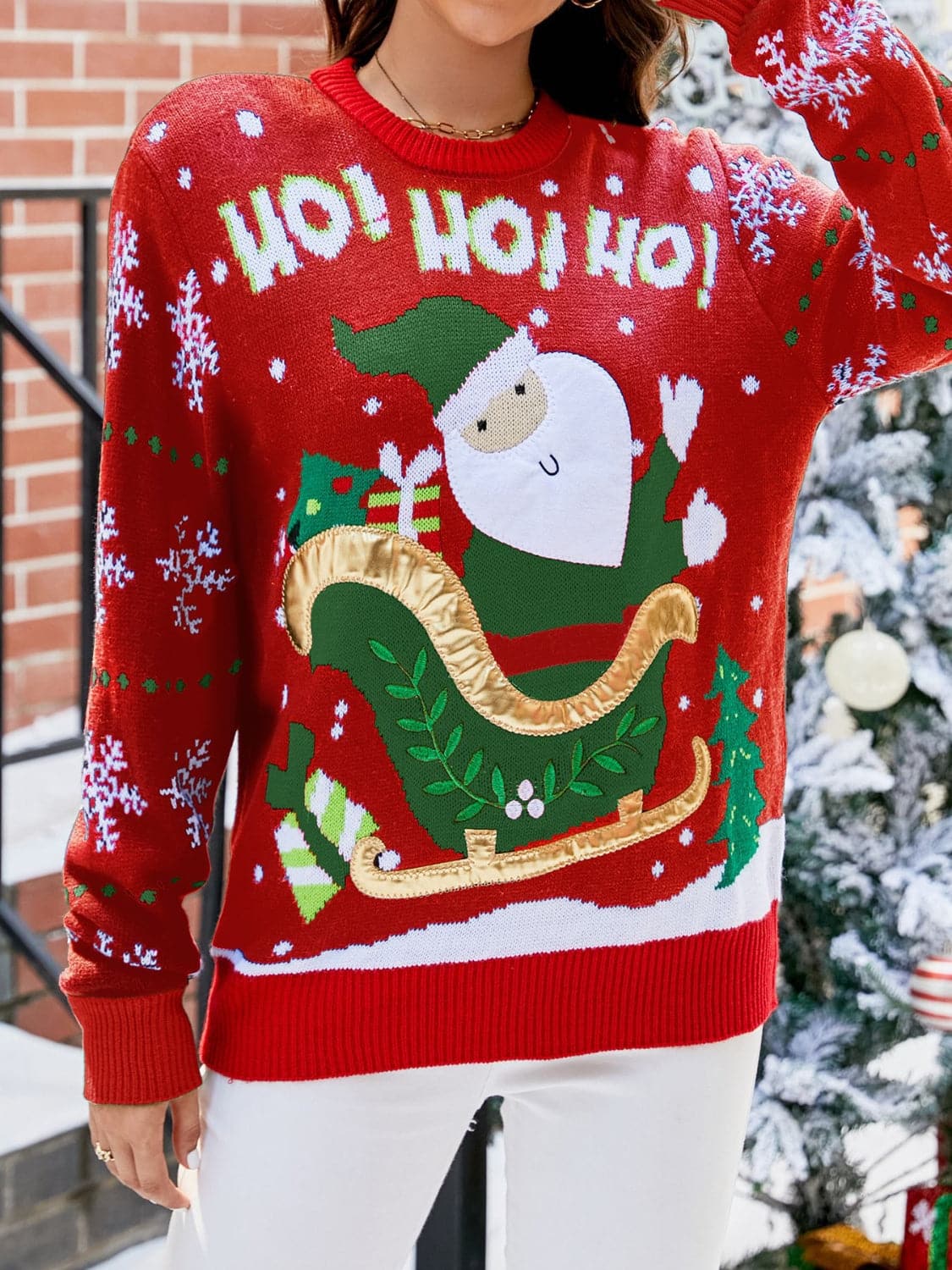 Santa Round Neck Long Sleeve Sweater.