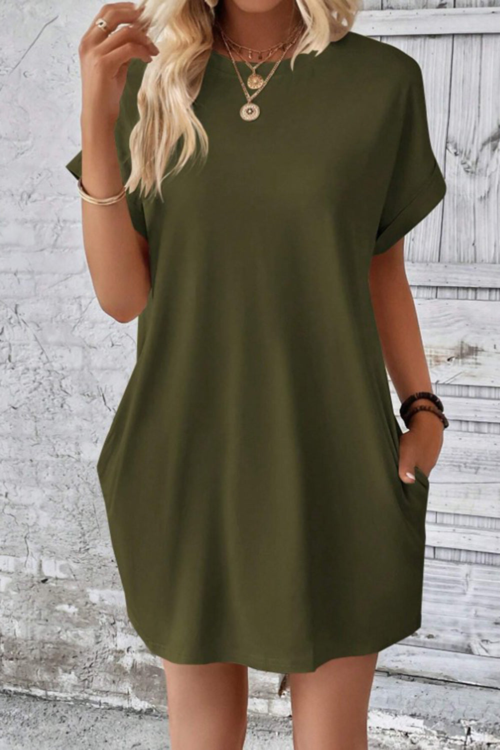 Pocketed Round Neck Short Sleeve Dress Coco’s Tee Boutique