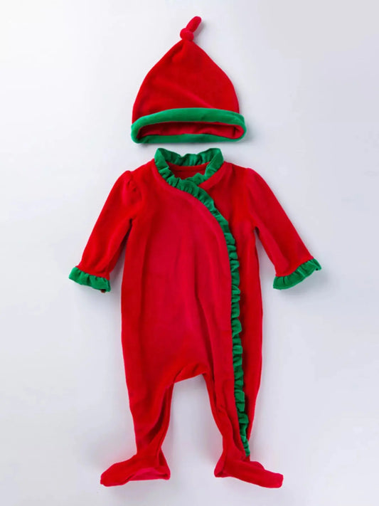 Children's Christmas Velvet One-Piece with Hat Simply Love