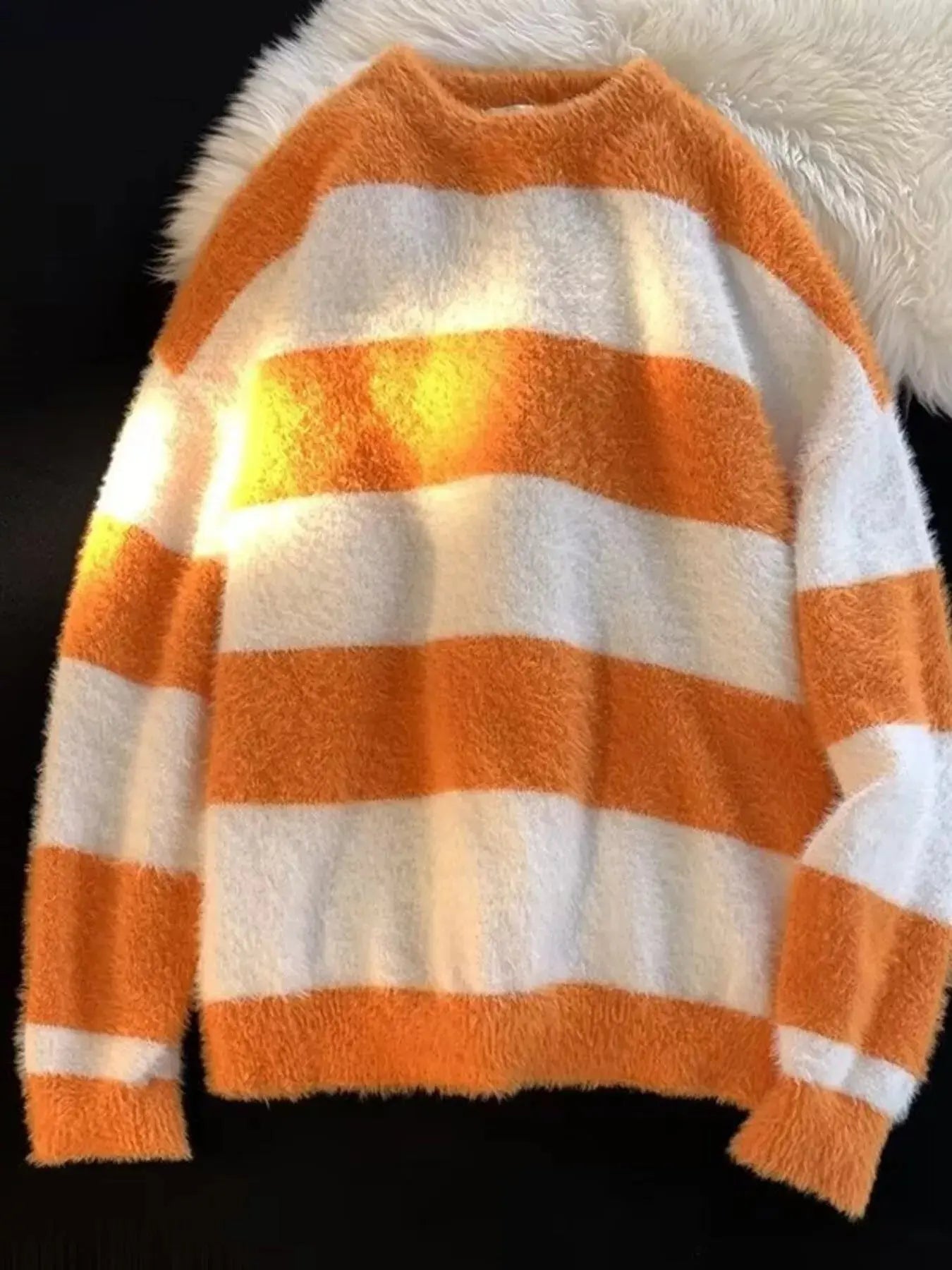 Men's Striped Fuzzy Knit Pullover Sweater Simply Love