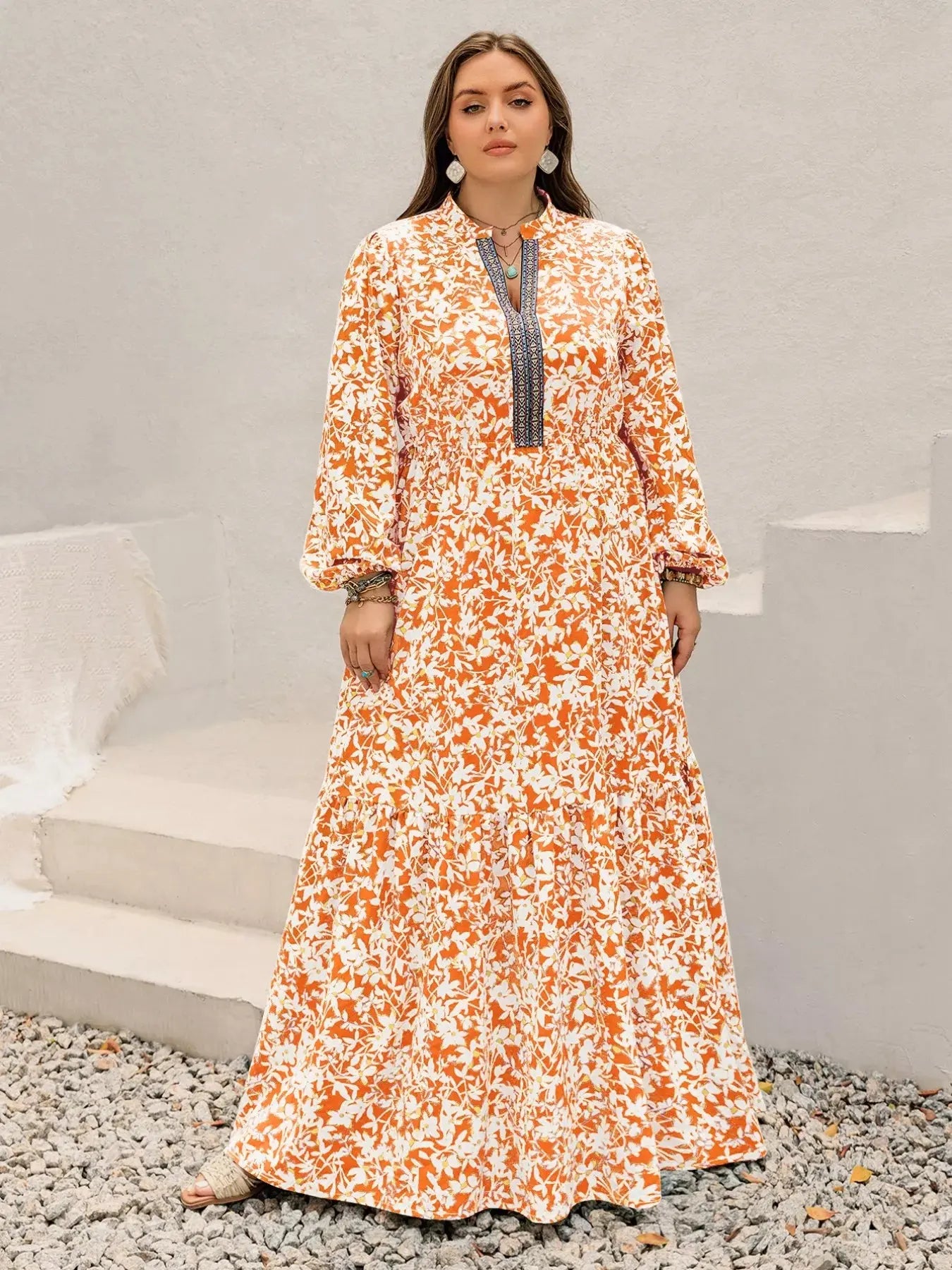 Plus Size Boho Floral Print Maxi Dress With Ruched Waist Simply Love