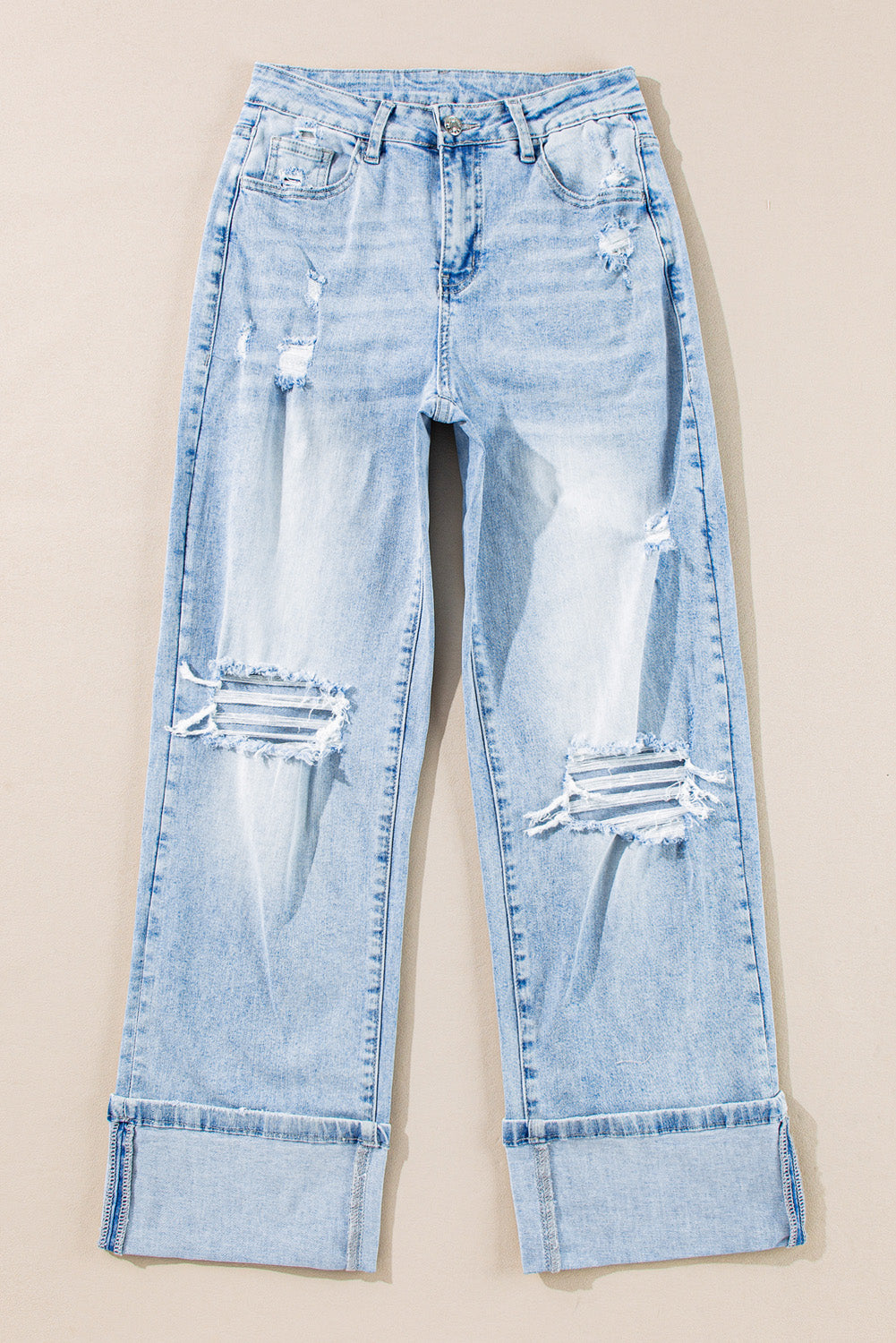 Beau distressed light wash flare jeans with vintage charm