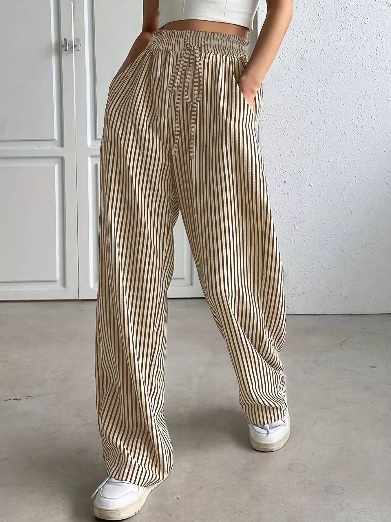 Striped High-Waisted Wide Leg Pants Simply Love