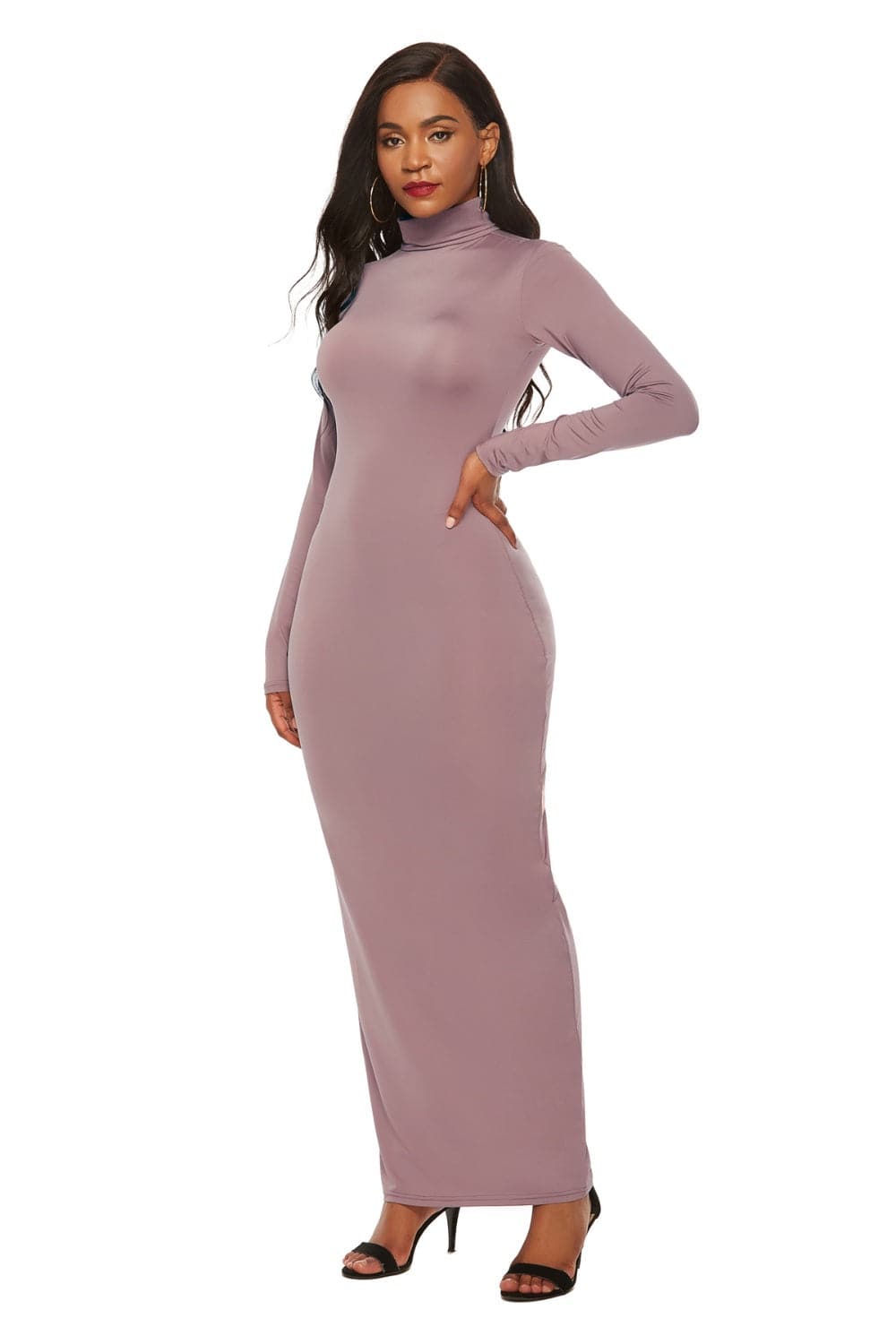 Mock Neck Long Sleeve Maxi Slim Dress.