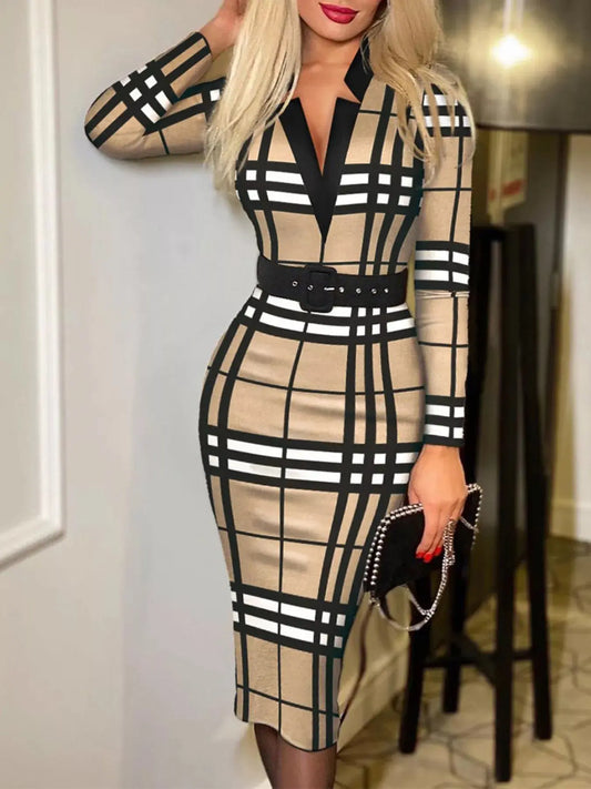 Full Size Notched Long Sleeve Dress Plus Size Simply Love