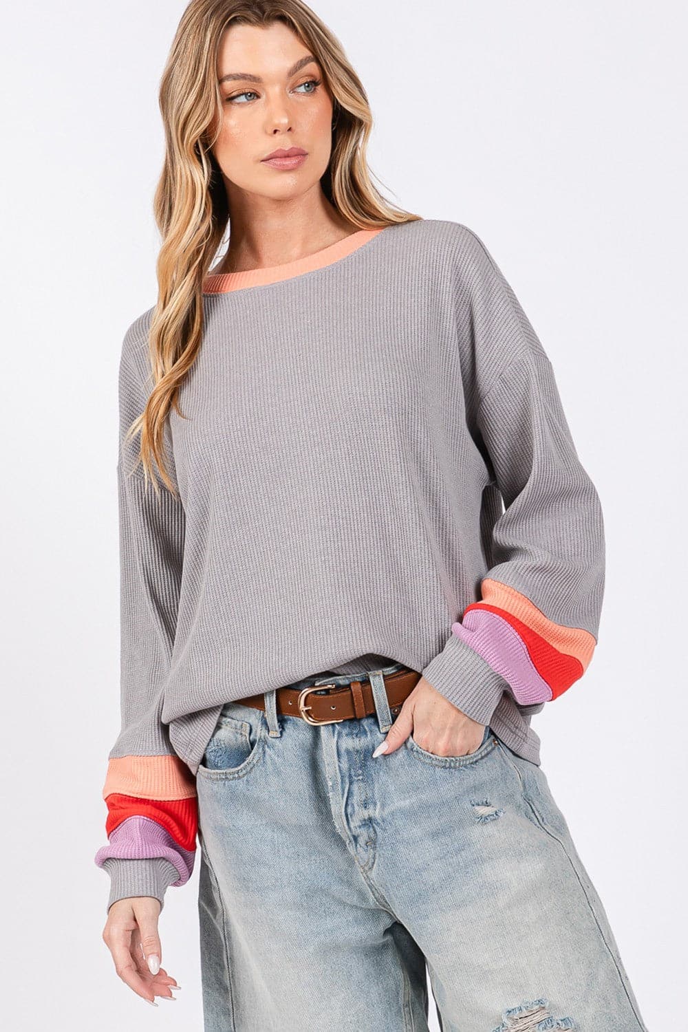 Chic color block waffle knit tee by Sage + Fig