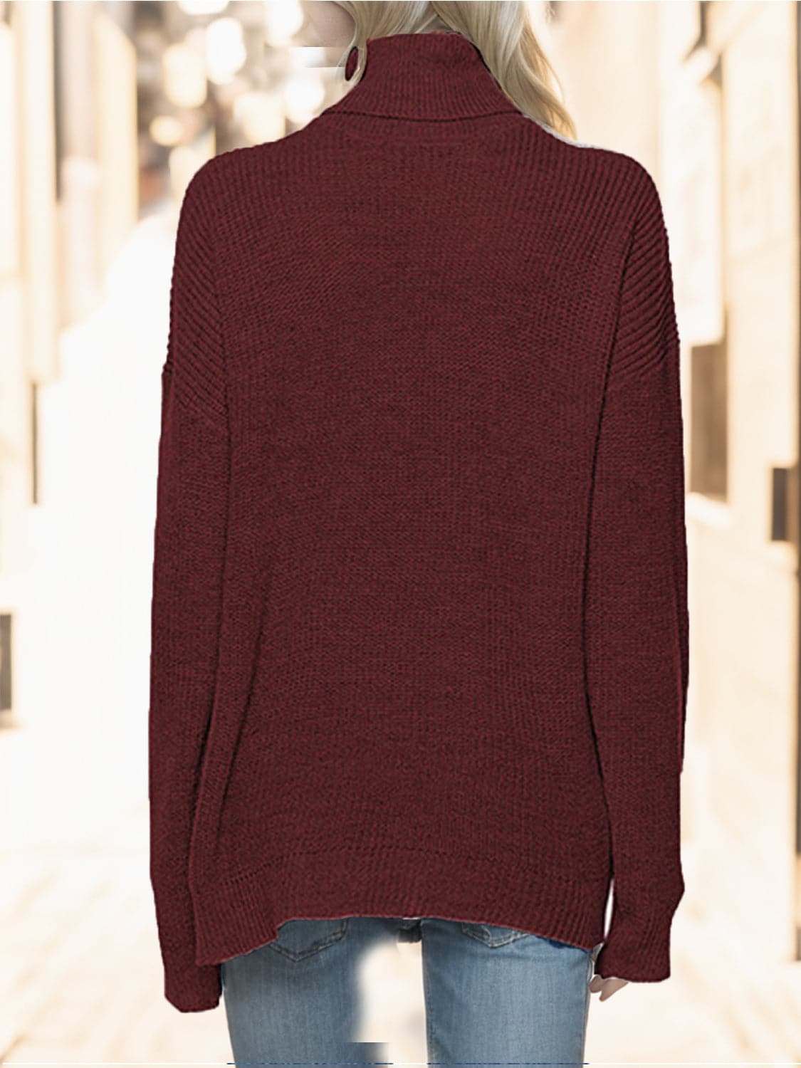 Turtleneck Drop Shoulder Long Sleeve Sweater.