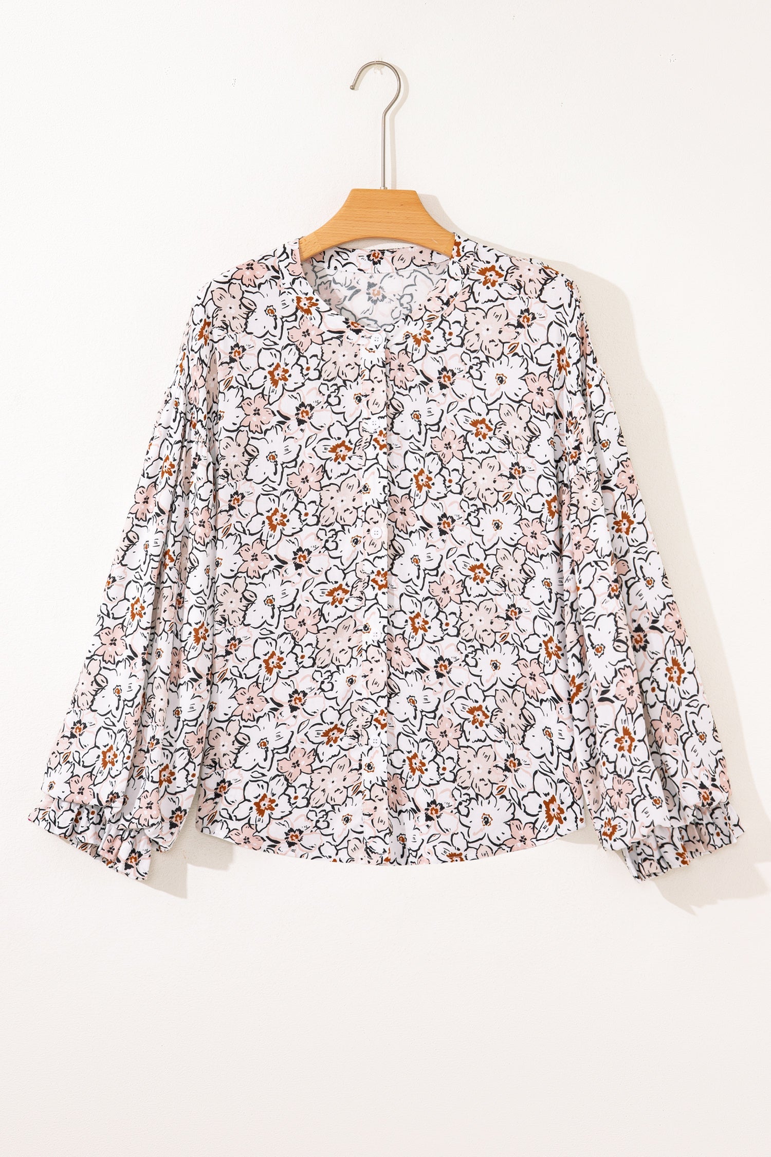 Khaki Floral Print Frilled Puff Sleeve Button Down Shirt For Women Dear-Lover Dropshipping
