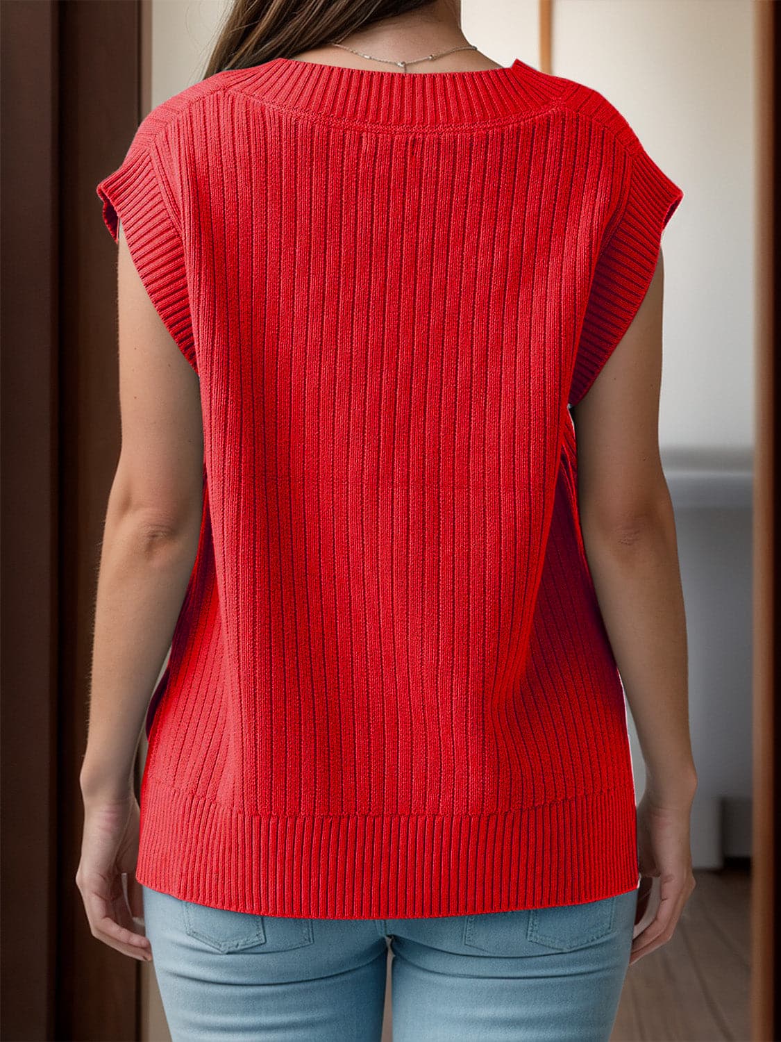 V-Neck Cap Sleeve Knit Vest.