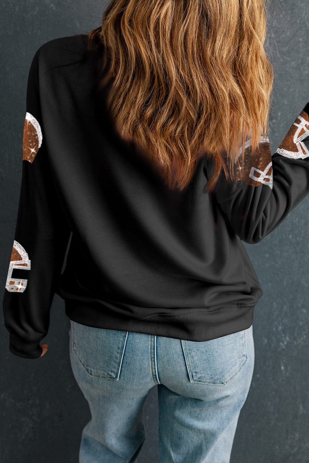 Sequin Round Neck Long Sleeve Sweatshirt.