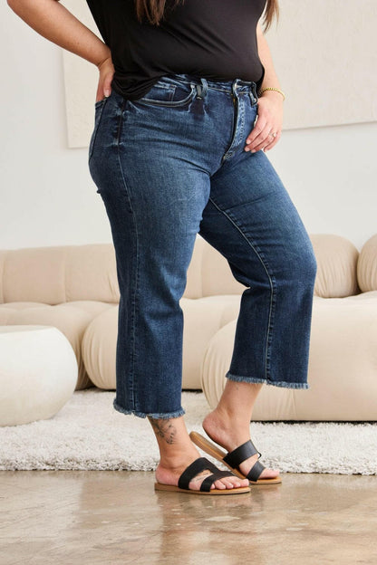 RFM Full Size Tummy Control High Waist Raw Hem Jeans.