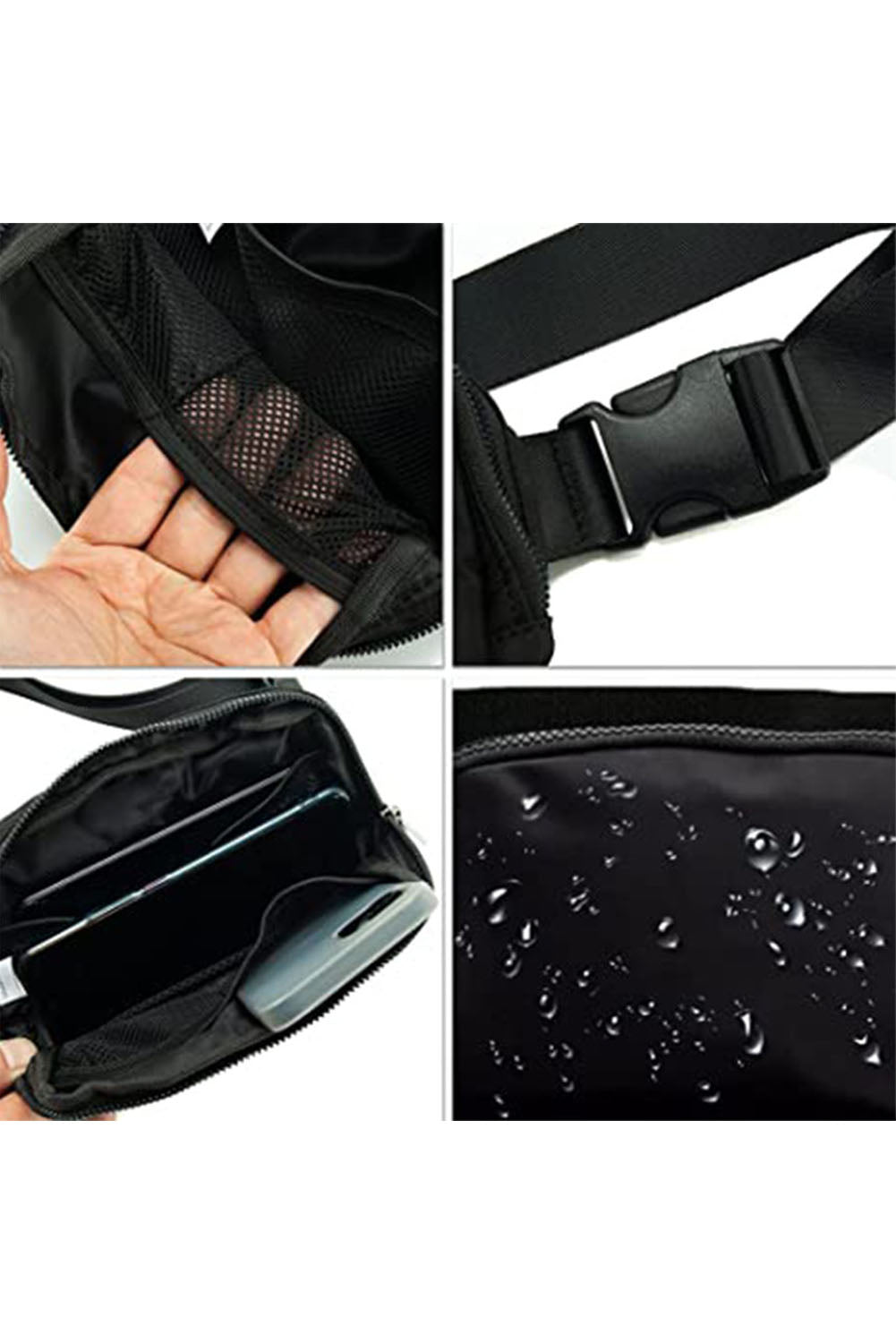 Black Waterproof Zipped Crossbody Chest Bag 20*5*14cm