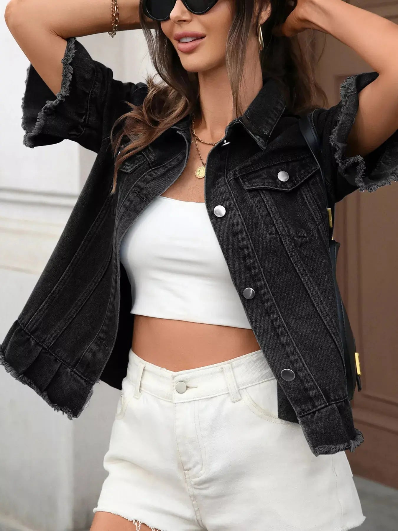 Raw Hem Button Up Denim Jacket Simply Love