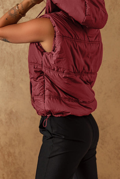 Clay hooded puffer vest with zip-up and side pockets