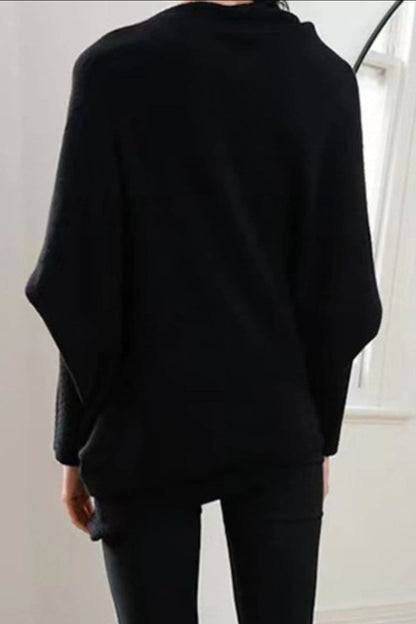 Full Size Boat Neck Batwing Sleeve Knit Top.