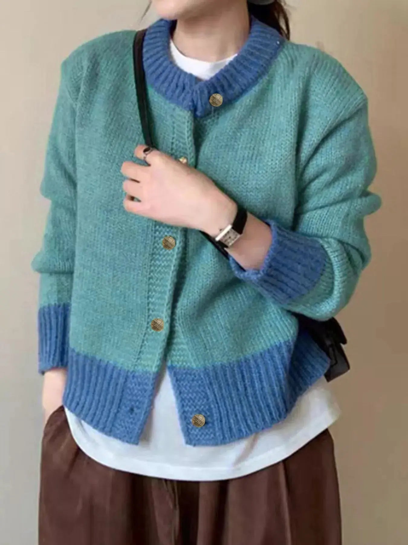 Color Block Button Up Cardigan Simply Love