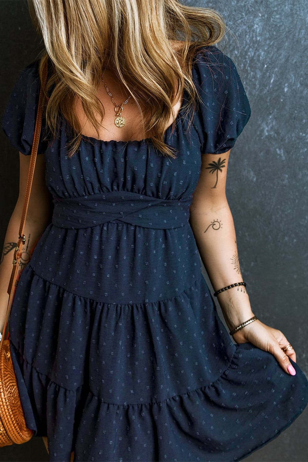 Swiss Dot Short Sleeve Mini Dress.