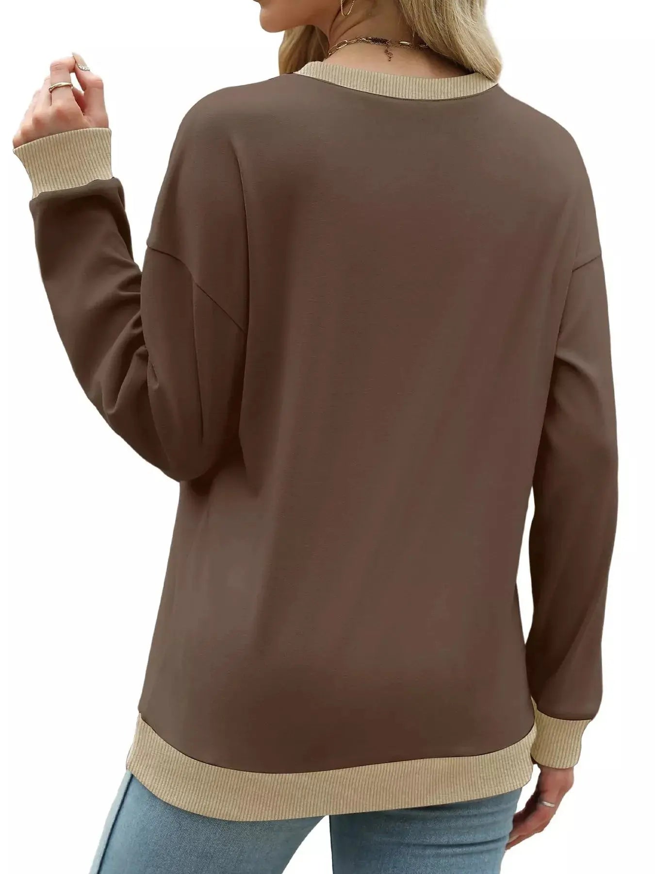 Contrast Trim Crew Neck Casual Sweatshirt Simply Love