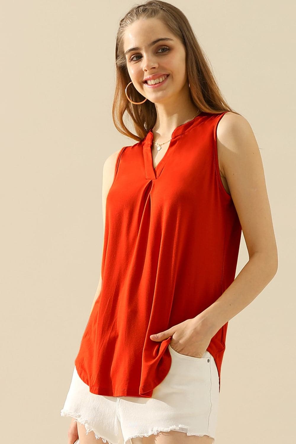 Ninexis Full Size Notched Sleeveless Top.