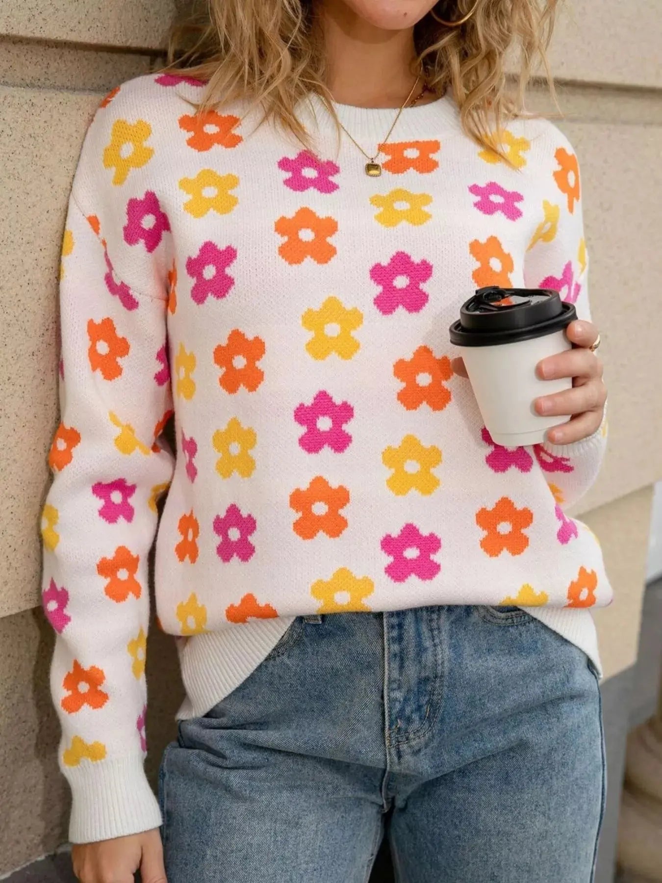 Floral Crew Neck Sweater Simply Love