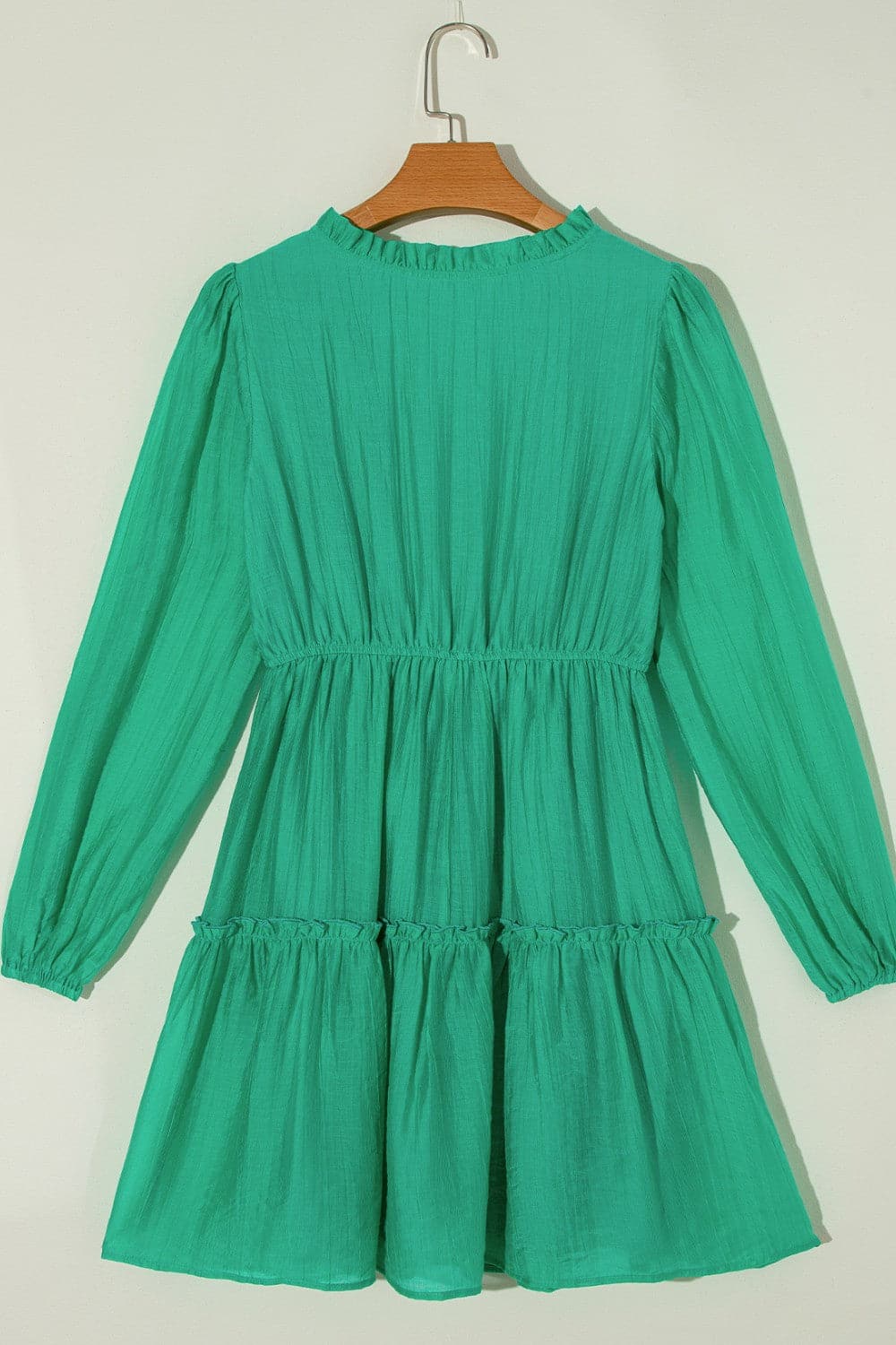 Frill V-Neck Long Sleeve Mini Dress.