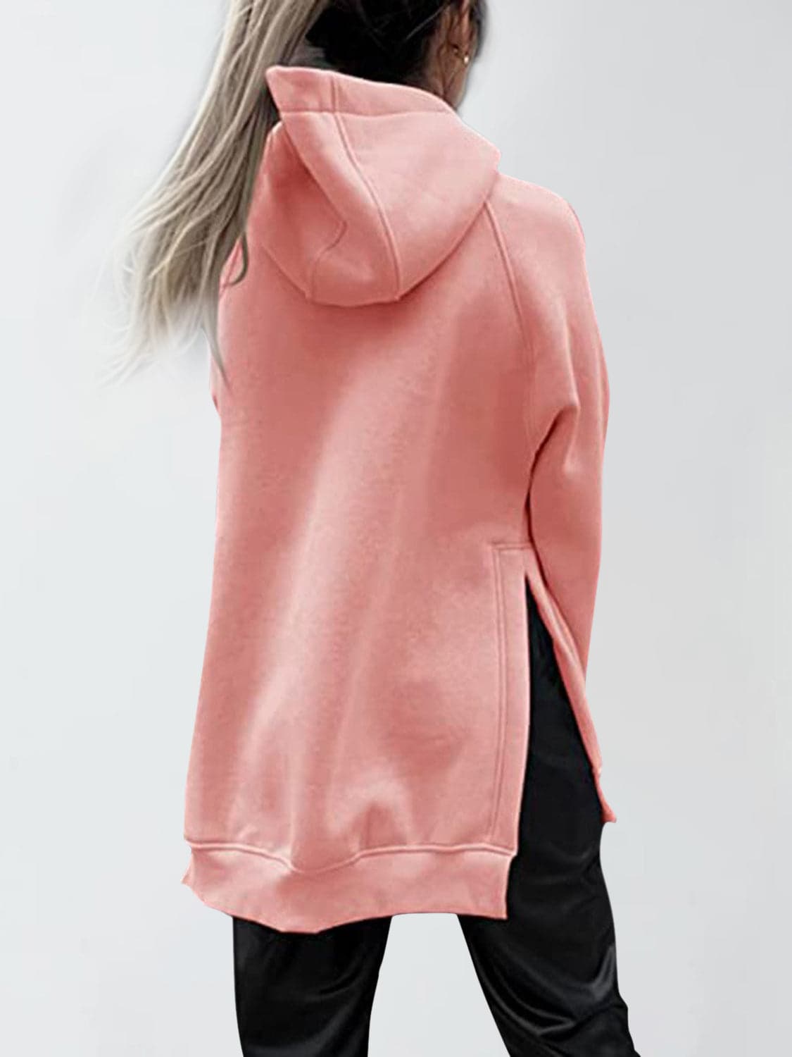 Slit Pocketed Raglan Sleeve Hoodie.