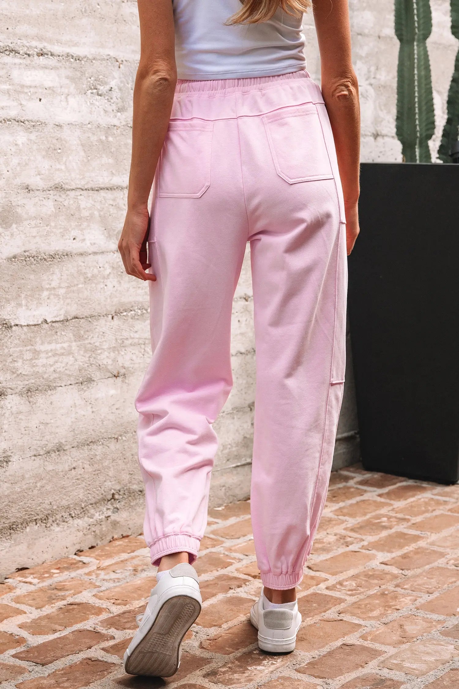 Love Salve Pink Joggers Women's Daily Wear Casual Pants Comfy Drawstring Love Salve
